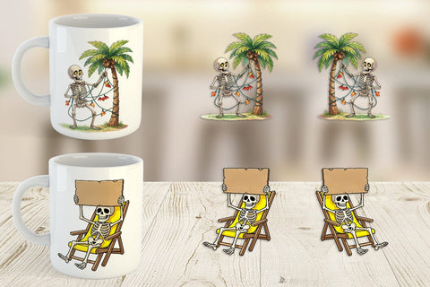 Mug Wrap Disgruntled Summer Skeleton Watercolor Sublimation artnoy 