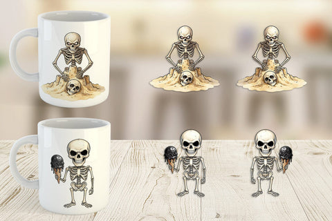 Mug Wrap Disgruntled Summer Skeleton Watercolor Sublimation artnoy 