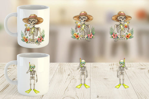 Mug Wrap Disgruntled Summer Skeleton Watercolor Sublimation artnoy 