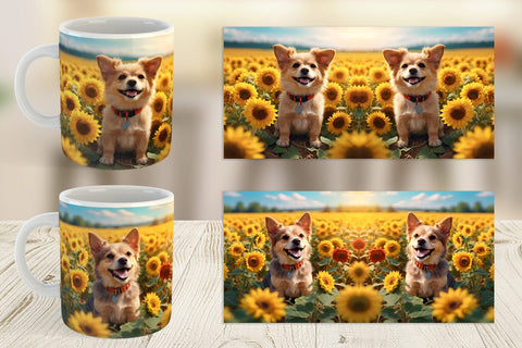 Mug Wrap Dog and Sunflowers Sublimation artnoy 