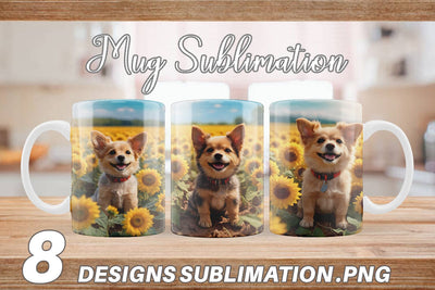 Mug Wrap Dog and Sunflowers Sublimation artnoy 