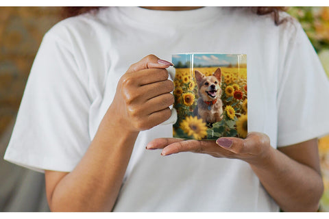 Mug Wrap Dog and Sunflowers Sublimation artnoy 