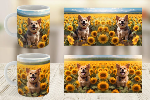 Mug Wrap Dog and Sunflowers Sublimation artnoy 