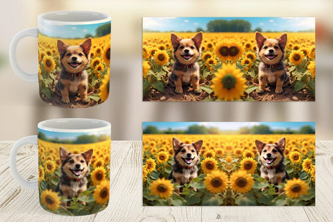 Mug Wrap Dog and Sunflowers Sublimation artnoy 