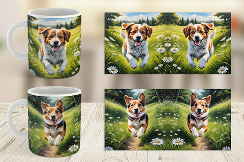 Mug Wrap Dog Running in Meadow Sublimation artnoy 