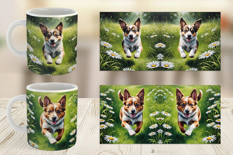 Mug Wrap Dog Running in Meadow Sublimation artnoy 