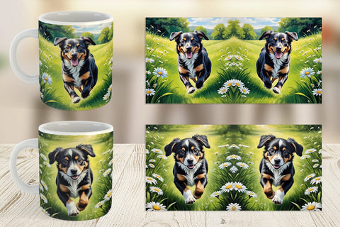 Mug Wrap Dog Running in Meadow Sublimation artnoy 