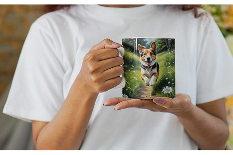 Mug Wrap Dog Running in Meadow Sublimation artnoy 