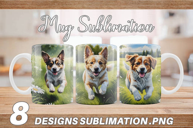 Mug Wrap Dog Running in Meadow Sublimation artnoy 