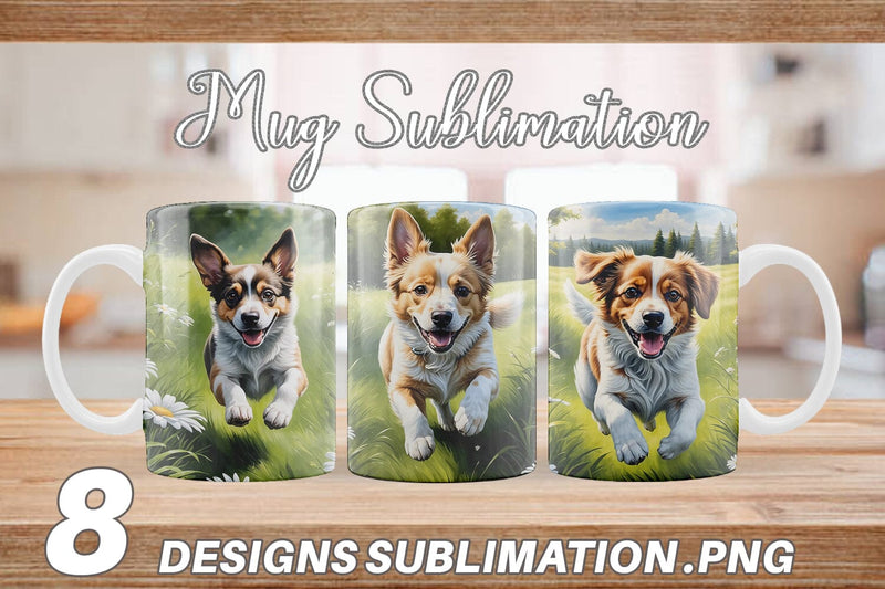 Mug Wrap Dog Running in Meadow Sublimation artnoy 