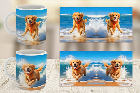 Mug Wrap Dog Running on the Beach Sublimation artnoy 