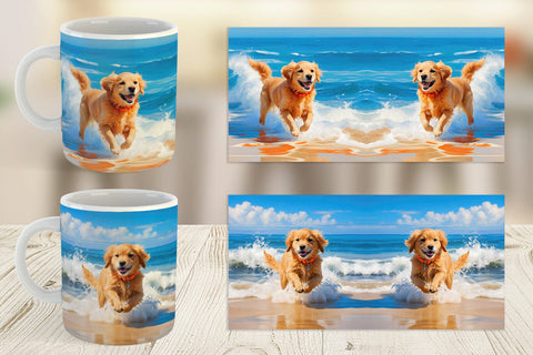 Mug Wrap Dog Running on the Beach Sublimation artnoy 