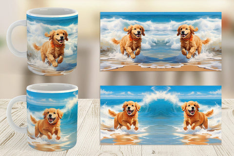 Mug Wrap Dog Running on the Beach Sublimation artnoy 