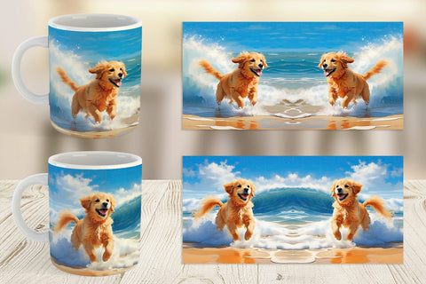 Mug Wrap Dog Running on the Beach Sublimation artnoy 