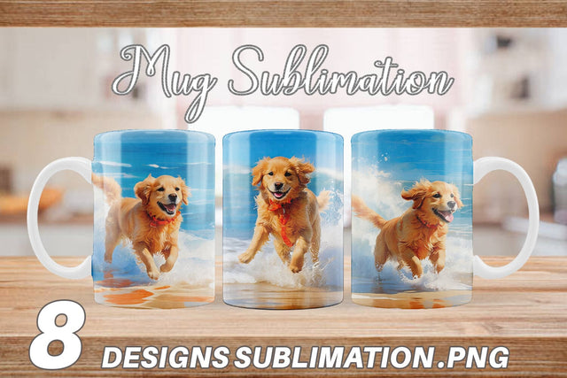 Mug Wrap Dog Running on the Beach Sublimation artnoy 