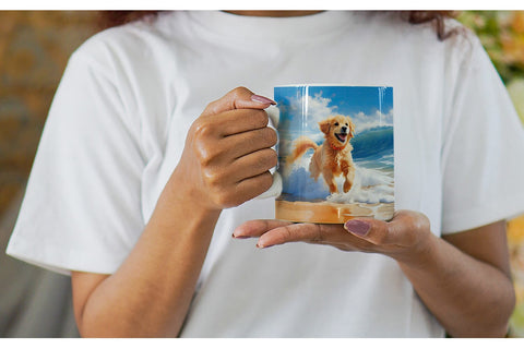 Mug Wrap Dog Running on the Beach Sublimation artnoy 