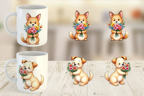 Mug Wrap Dog Spring Bouquet Sublimation artnoy 