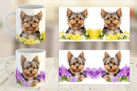 Mug Wrap Dog Spring Flowers Sublimation artnoy 