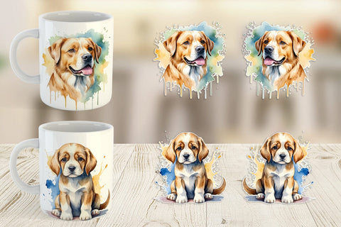 Mug Wrap Dog Watercolor Texture Sublimation artnoy 
