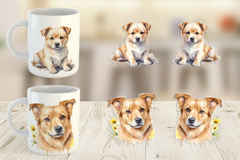 Mug Wrap Dog Watercolor Texture Sublimation artnoy 
