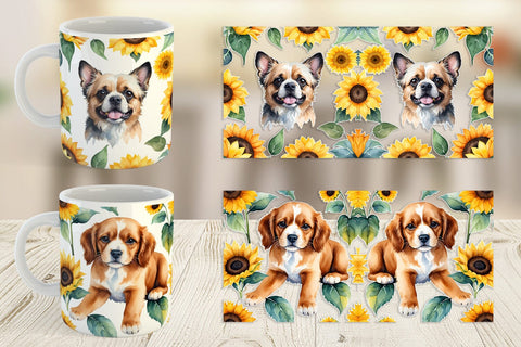 Mug Wrap Dog With Sunflowers Sublimation artnoy 