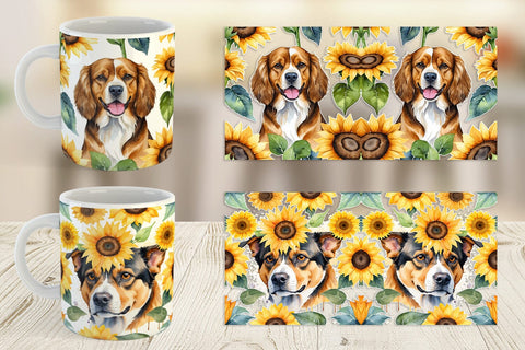 Mug Wrap Dog With Sunflowers Sublimation artnoy 