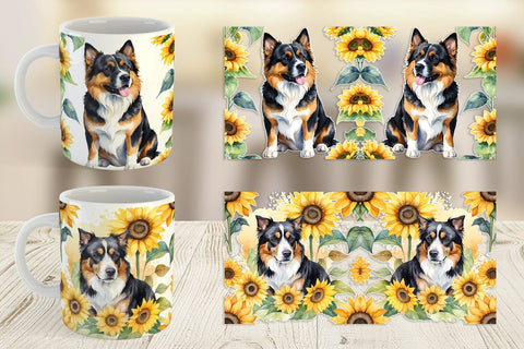 Mug Wrap Dog With Sunflowers Sublimation artnoy 