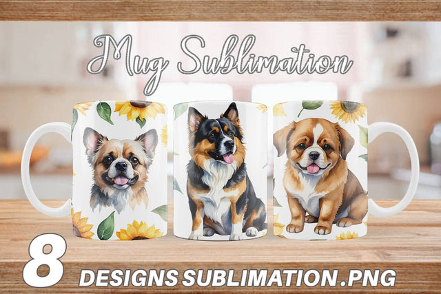 Mug Wrap Dog With Sunflowers Sublimation artnoy 