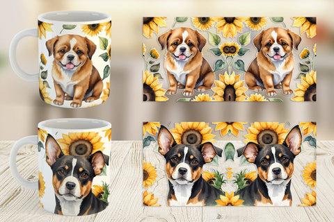 Mug Wrap Dog With Sunflowers Sublimation artnoy 