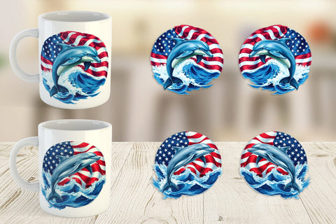 Mug Wrap Dolphin 4th of July Sublimation artnoy 