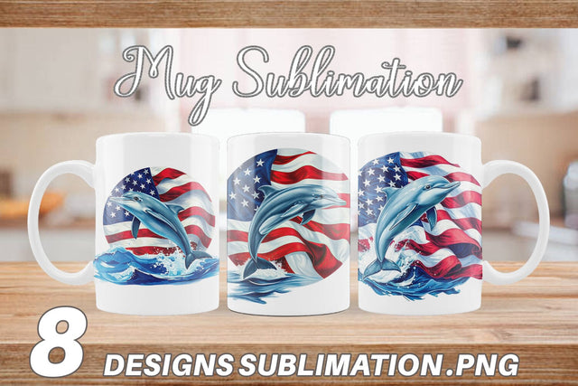 Mug Wrap Dolphin 4th of July Sublimation artnoy 