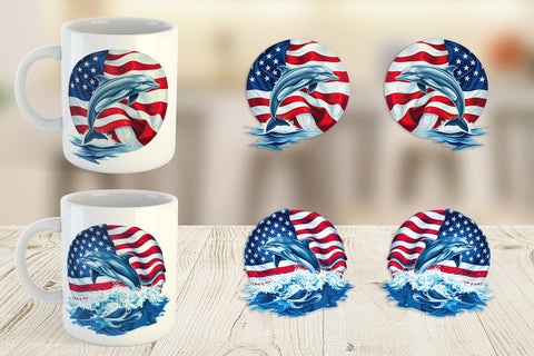 Mug Wrap Dolphin 4th of July Sublimation artnoy 