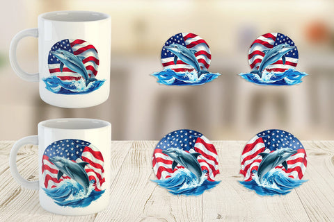 Mug Wrap Dolphin 4th of July Sublimation artnoy 