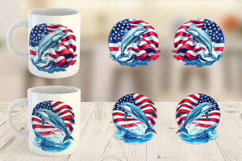 Mug Wrap Dolphin 4th of July Sublimation artnoy 