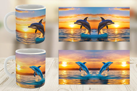 Mug Wrap Dolphins and Sunset Sublimation artnoy 