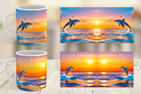 Mug Wrap Dolphins and Sunset Sublimation artnoy 