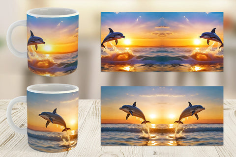 Mug Wrap Dolphins and Sunset Sublimation artnoy 