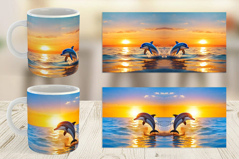 Mug Wrap Dolphins and Sunset Sublimation artnoy 