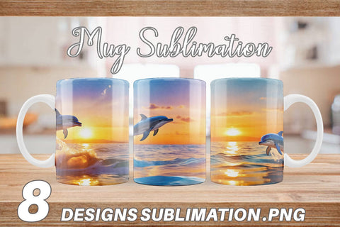 Mug Wrap Dolphins and Sunset Sublimation artnoy 