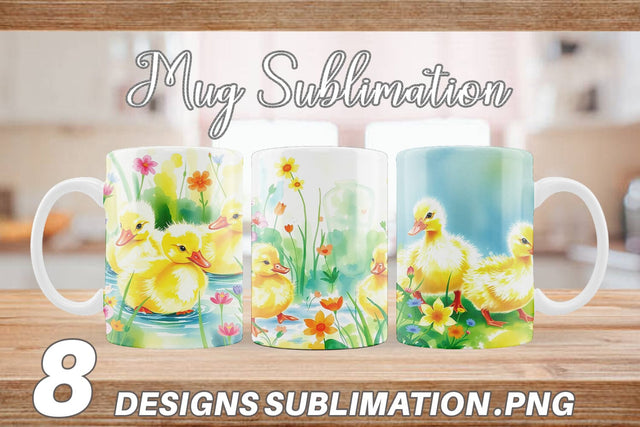 Mug Wrap Ducklings in Spring Sublimation artnoy 