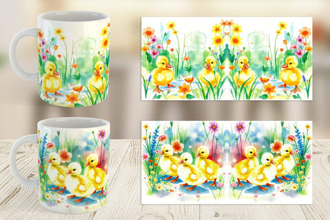 Mug Wrap Ducklings in Spring Sublimation artnoy 