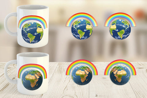 Mug Wrap Earth with a Rainbow Sublimation artnoy 