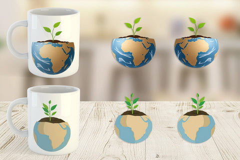 Mug Wrap Earth with a Seedling Sublimation artnoy 