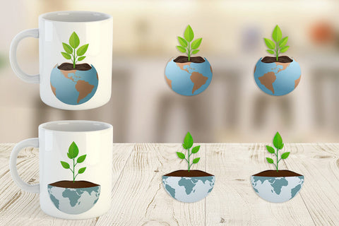Mug Wrap Earth with a Seedling Sublimation artnoy 