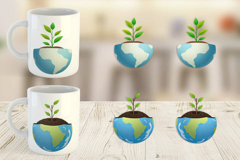 Mug Wrap Earth with a Seedling Sublimation artnoy 