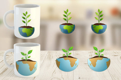 Mug Wrap Earth with a Seedling Sublimation artnoy 