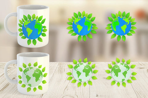 Mug Wrap Earth with Leaves Sublimation artnoy 