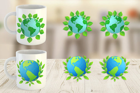 Mug Wrap Earth with Leaves Sublimation artnoy 