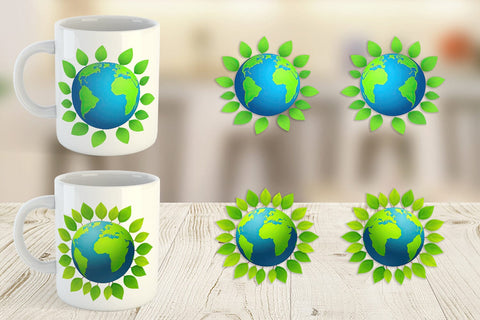 Mug Wrap Earth with Leaves Sublimation artnoy 