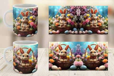 Mug Wrap Easter Bunny with Flowers Sublimation artnoy 